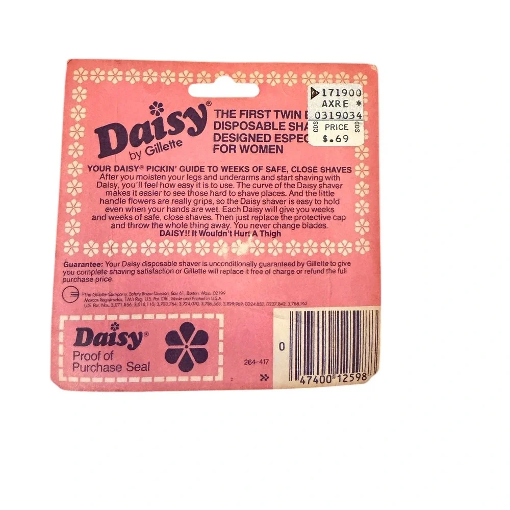 Vintage Daisy by Gillette Twin Blade Disposable Razors 2ct Special 69c Packaging